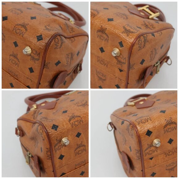 MCM Logogram Vicetos Boston Bag PVC Leather Brown Gold Auth am8629 - Picture 16 of 16